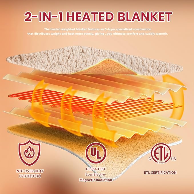 Heated Electric Blanket Full Size - 72"x84" Flannel Heating Blanket with 10 Heating Levels & 5 Time Settings Over-Heat Protection, Winter Warmer for Adults with ETL Certification（Beige）