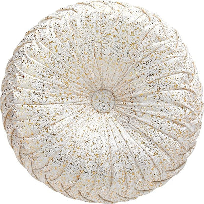 EUCIOR Round Throw Pillows,Gold and White Throw Pillows,Soft Spandex Velvet Fabric,Pumpkin Pleated Handmade White Round Velvet Decorative Pillow for Sofa Bedroom Livingroom