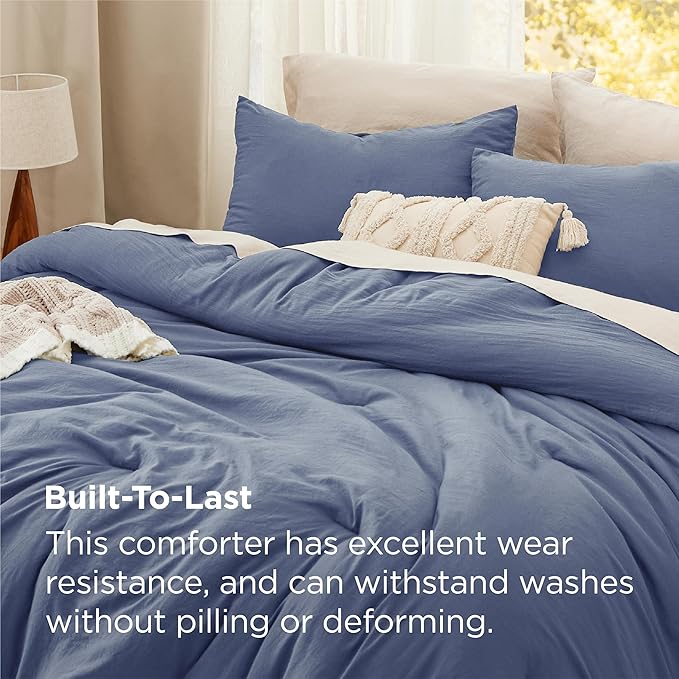 Bedsure California King Size Comforter Set, Blue Soft Prewashed Bedding for All Seasons, 3 Pieces GentleSoft™ Down Alternative Bed Set, 1 Lightweight Comforter (104"x96") and 2 Pillowcases (20"x36")