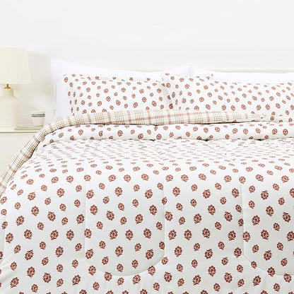 Amazon Basics Lightweight Polyester Microfiber Comforter Set, 3-Pieces, Off White Floral, King