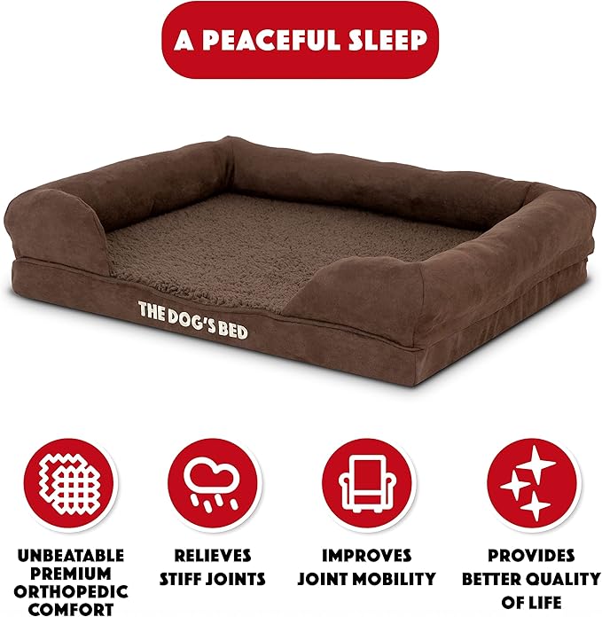 The Dog’s Bed Orthopedic Memory Foam Dog Bed with Bolsters,Plush Fabric, Brown Plush, S