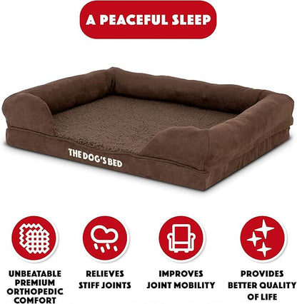 The Dog’s Bed Orthopedic Memory Foam Dog Bed with Bolsters,Plush Fabric, Brown Plush, S