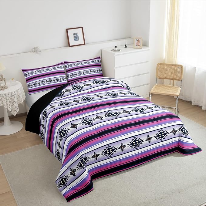 Erosebridal Bohemian Bedding Set Boho Stripes Aztec Comforter Set Toddler Southwestern Mexican Tribal Exotic Bed Comforter Set for Kids Girls Teen Women,Ethnic Geometric Pattern Quilt Duvet