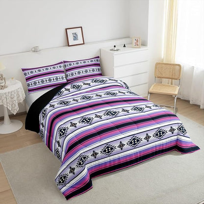 Erosebridal Bohemian Bedding Set Boho Stripes Aztec Comforter Set Toddler Southwestern Mexican Tribal Exotic Bed Comforter Set for Kids Girls Teen Women,Ethnic Geometric Pattern Quilt Duvet