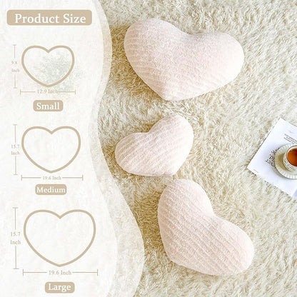Ivory Heart Pillows,12.9" Cute Heart Decorative Pillow, Stripe Heart Shaped Plush Throw Pillows for Bed