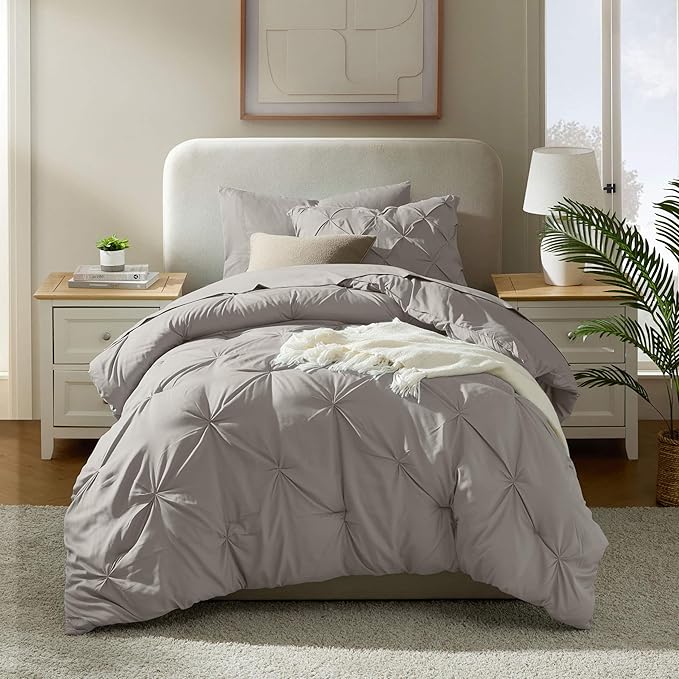 Nestl Twin XL Comforter Set 5 Piece - Pintuck Twin XL Bedding Set Linen, College Dorm Room Essentials Bed in a Bag, Twin XL Comforter Set for College Girls and Boys with Sheets, Pillowcase and Sham