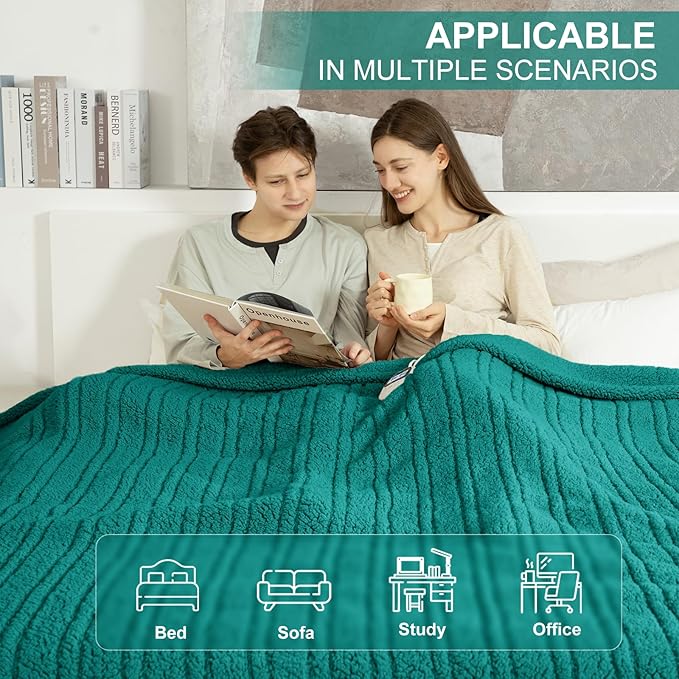 Electric Blanket King Size Single Control - 100"X90" Soft Double Sided Sherpa Heated Blanket with 6 Heating Levels & 10 hrs Timer Settings, Washable & ETL Certified for Bed, Green