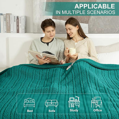 Electric Blanket King Size Single Control - 100"X90" Soft Double Sided Sherpa Heated Blanket with 6 Heating Levels & 10 hrs Timer Settings, Washable & ETL Certified for Bed, Green