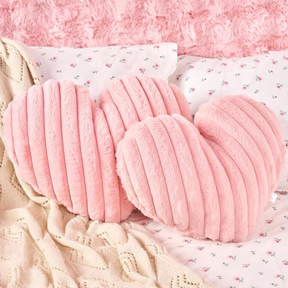 2 Pack Pink Heart Pillow Decorative Throw Pillows, Fluffy Heart Shaped Pillow for Bed Couch Chair, Faux Fur Cute Love Pillow Cushion for Room Decor, Valentines Day, 15" x 13" (2, light pink, 15x13in)