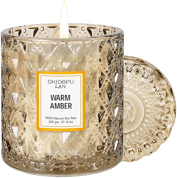 Chloefu LAN Amber Candles, Luxury Candle for Home Scented, Long Burning Time, Holiday Gifts, All Natural Soy Wax Decorative Candles, Scented Candle Gifts for Men&Women, 8.1oz