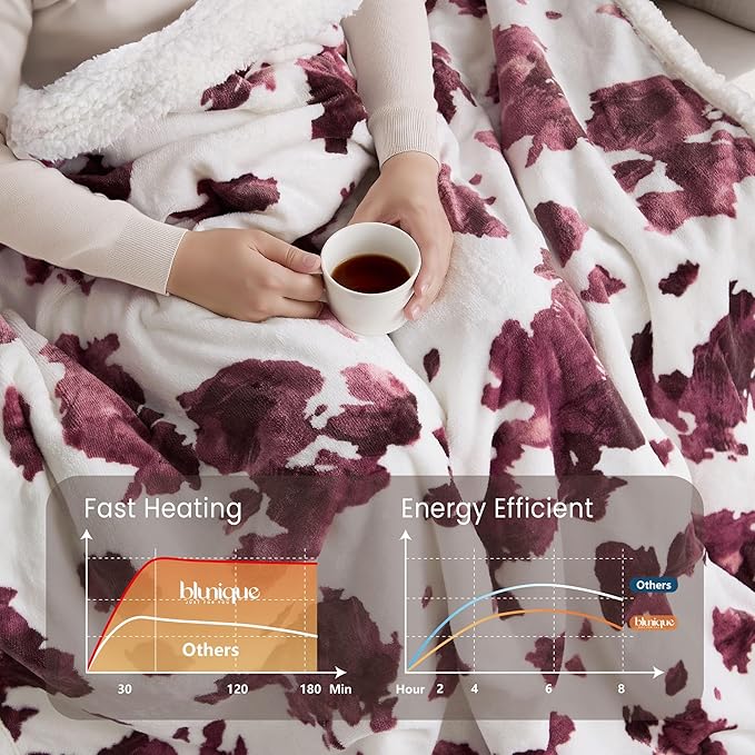 Heated Blanket Throw Blanket – Fast Heating Blanket with 10 Heat Settings & 4 Timer Options, Cozy Soft Fleece Sherpa, Washable, Warm Gifts for Grandma