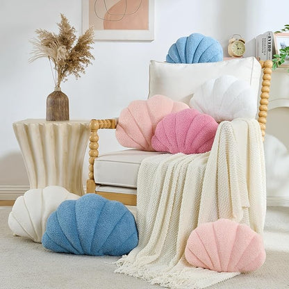 Shell Pillow Seashell Decorative Pillow Ivory White Beachy Coastal Shell Shaped Throw Pillows 13x10 Inch Soft Ocean Beach Sea Shell Plush Pillows Cushion for Bed Couch Living Sofa Room Decor