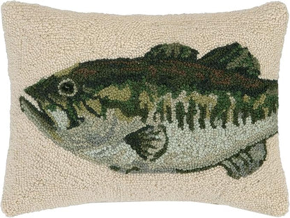 Bass Wool Hook Pillow for Lake House or Cabin by The Pillow Shoppe, 12x16 Oblong