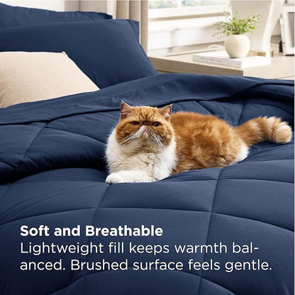 Bedsure 7 Pieces Queen Comforter Set Premium Series, Hotel Luxury Soft Bed in a Bag, Goose Down Alternative, Safe for Sensitive Skin Bedding Comforter All Season Medium Warmth, Navy Blue Queen Size
