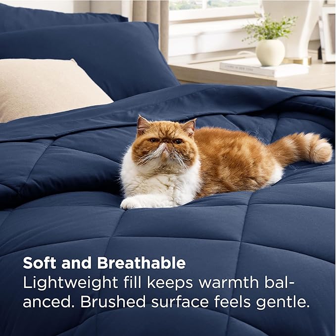 Bedsure 5 Pieces Twin Comforter Set Premium Series, Hotel Luxury Soft Bed in a Bag, Goose Down Alternative, Safe for Sensitive Skin Bedding Comforter All Season Medium Warmth, Navy Blue Twin Size