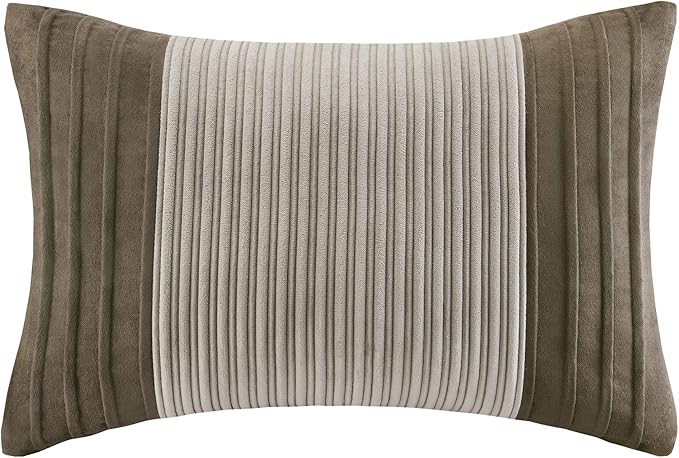 Madison Park Cozy Comforter Set Casual Blocks Design All Season, Matching Bed Skirt, Decorative Pillows, Queen(90"x90"), Dallas Corduroy, Taupe Brown, 7 Piece