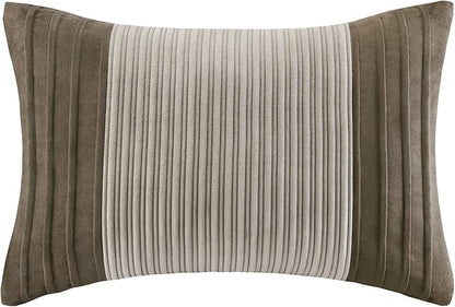 Madison Park Cozy Comforter Set Casual Blocks Design All Season, Matching Bed Skirt, Decorative Pillows, Cal King(104"x92"), Dallas Corduroy, Taupe Brown, 7 Piece
