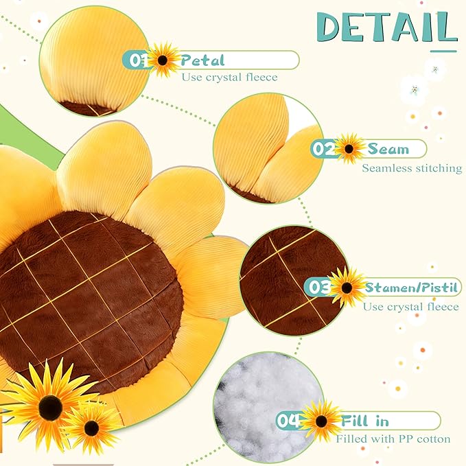20 inch Sunflowers Shaped Pillow Flower Pillow Aesthetic Decor Soft Plush Pillows Floor Seat Cushion Pillows for Sofa Bed Chair Couch