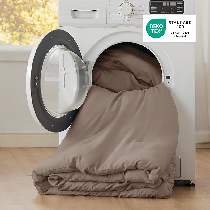 Bedsure Queen Comforter Set, Brown Soft Prewashed Bedding for All Seasons, 3 Pieces GentleSoft™ Bed Set, 1 Lightweight Comforter (90"x90") and 2 Pillowcases (20"x26")