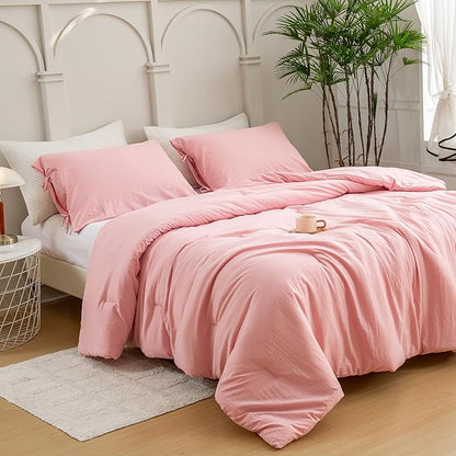 Blush Light Pink King Size Down Comforter, Super Soft Washed Polycotton Fabric, Cozy Comfy Down Alternative Bed Blanket Comforter Set and Pillowcase Lightweight but Warm for Women All Season