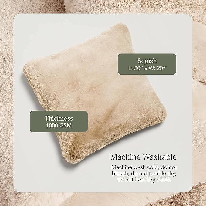 UnHide Squish - Faux Fur Pillow - Extra Soft Throw Pillow - Square Shaped Pillow, Polyester Fill - Machine Washable - Perfect for Living Room, Bedroom, or Guest Room - 20” x 20” - Beige Bear