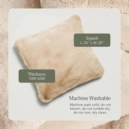 UnHide Squish - Faux Fur Pillow - Extra Soft Throw Pillow - Square Shaped Pillow, Polyester Fill - Machine Washable - Perfect for Living Room, Bedroom, or Guest Room - 20” x 20” - Beige Bear