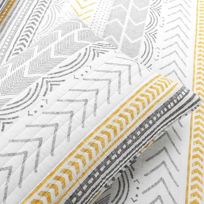 Lush Decor Hygge Geo Pattern Striped 3 Piece Quilt Bedding Set, King, Yellow