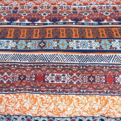 Chezmoi Collection Shore 3-Piece Boho Stripe Queen Comforter Set - Medallion Floral Colorful Navy Blue Orange Red White Bohemian Printed Microfiber Lightweight Bedding Comforter Set