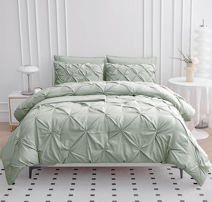 California King Comforter Set - 7 Piece Bed in a Bag - Premium Pintuck Cal King Bed Set - Luxury Soft Fabric Bedding Sets with Comforter, Sheets, Pillowcases & Shams - Clean Fluffy Comforter - Mineral | Wide coverage, Plush sleep surface, Light non hea...
