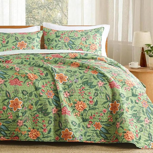 Quilt Set King Size Floral Patchwork Quilted, Soft Comforter Set Bedding Sets, Coverlet Bedspread Decorative Quilts with 2 Pillow Shams 90"x104"