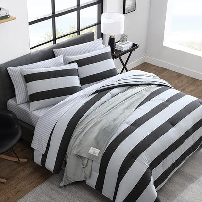 Nautica- Queen Comforter Set, Cotton Reversible Bedding Set, All Season Designer Home Décor (Lawndale Grey, Queen)