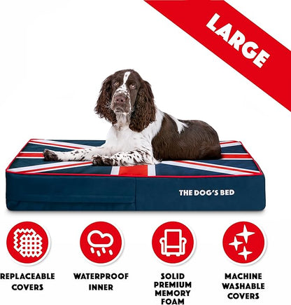 The Dog’s Bed Orthopedic Memory Foam Dog Bed Mattress, Oxford Fabric, Blue & Red Trim UK Center Flag, L, 6-Inch