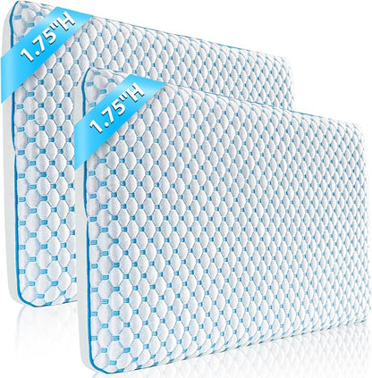 Stomach Sleeping Pillow for Stomach Sleeper, Flat Pillows for Sleeping Thin Memory Foam Pillow for Shoulder and Neck Pain Relief,Cooling Ultra Slim Pillows 2 Pack 1.75-inches