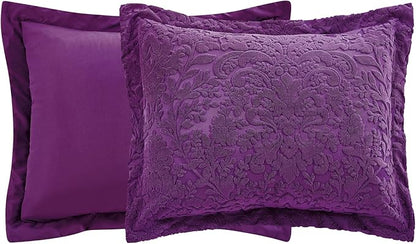 Sunshine Nicole Velvet Jacquard Comforter Set, Velvet Jacquard Face and Brushed Solid Microfiber Reverse, with Light Weight Soft Poly Fill, 3 Pieces Purple, Queen