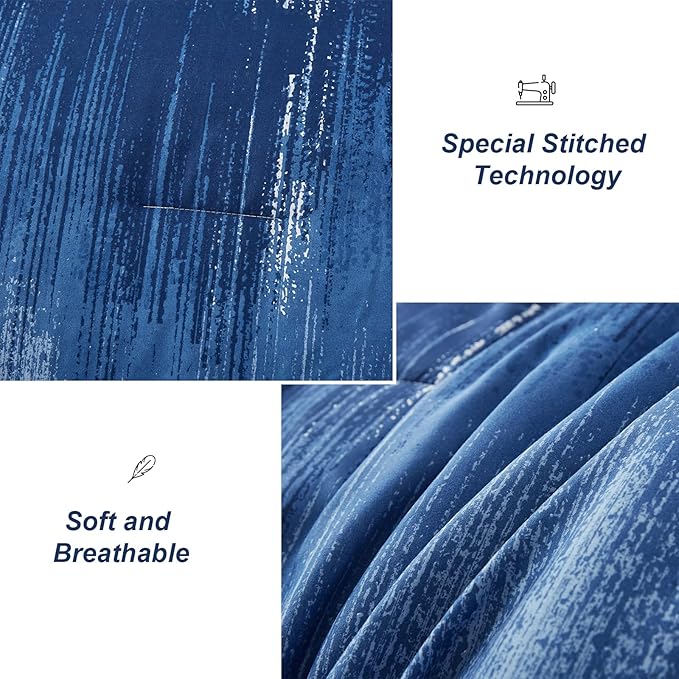 Ombre Blue Comforter Set Queen Size Reversible Gradient Blue Grey Boho Bedding Set for Men Women 8 Pieces Bed in A Bag Bohemian Bed Set With Comforter, Sheets, Pillowcases & Shams, Cushion Cover