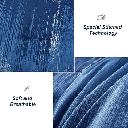 Dinjoy Ombre Blue Comforter Set Full Size Reversible Gradient Blue Grey Boho Bedding Set for Men Women 8 Pieces Bed in A Bag Bohemian Bed Set with Comforter, Sheets, Pillowcases & Shams