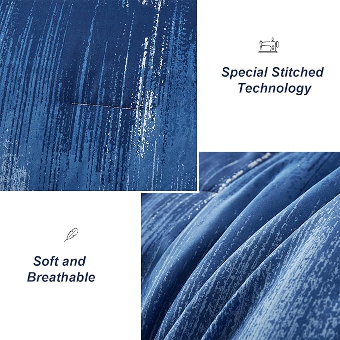 Dinjoy Ombre Blue Comforter Set Twin Size Reversible Gradient Blue Grey Boho Bedding Set for Men Women 7 Pieces Bed in A Bag Bohemian Bed Set with Comforter, Sheets, Pillowcases & Shams
