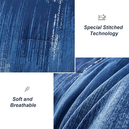 Dinjoy Ombre Blue Comforter Set Twin Size Reversible Gradient Blue Grey Boho Bedding Set for Men Women 7 Pieces Bed in A Bag Bohemian Bed Set with Comforter, Sheets, Pillowcases & Shams