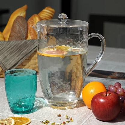 Pitcher with Lid and 4 Tumblers Set, 92oz Plastic Water Jug, BPA-Free Beverage Pitcher for Fridge, Large Drink Carafe for Party, Juice, Ice Tea, Sangria, Lemonade, (Set of 5 in Gift Box)