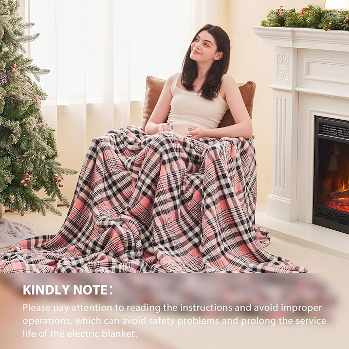 Homemate Electric Blanket Heated Throw - 50“x60“ Ultra Soft Cozy Flannel Heating Blanket with 10 Fast Heat Levels 8 Hours Auto Off Over-Heated Protection ETL Certification Keep Warm in Home Office