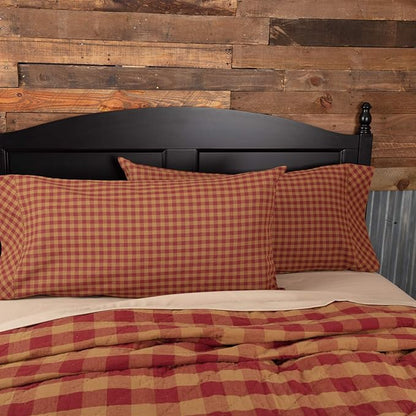VHC Brands Burgundy Check Decorative Pattern Standard Cotton Pillow Case Set of 2, Setof2-21x30, Red