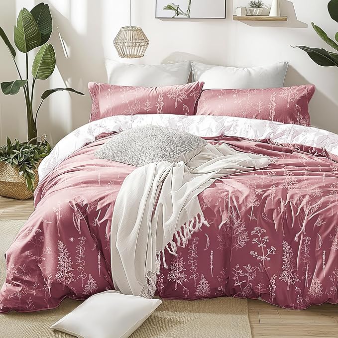 Love's cabin Vintage Rose Full Comforter Set - Full Size Comforter Set, 3 Pieces Cute Floral Bedding Sets for All Seasons,1 Soft Reversible Botanical Flowers Comforter and 2 Pillow Shams