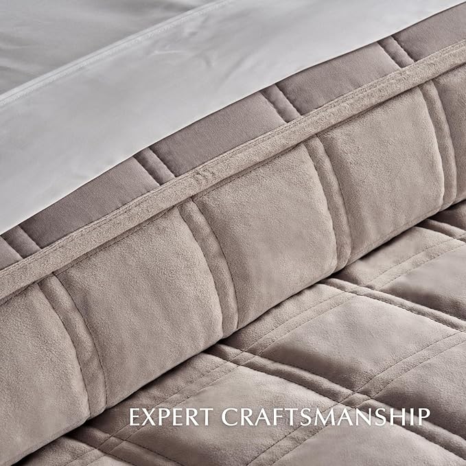 EVERGRACE 3 Pieces Luxurious Velvet Quilt King Size, Ultra Soft Bedspread Coverlet Set, Double Box Stitch Lightweight Velvet Comforter for All Season with 2 Shams, Truffle Taupe, 108"x96"
