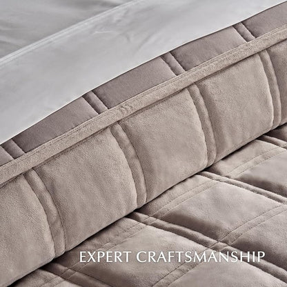 EVERGRACE 3 Pieces Luxurious Velvet Quilt King Size, Ultra Soft Bedspread Coverlet Set, Double Box Stitch Lightweight Velvet Comforter for All Season with 2 Shams, Truffle Taupe, 108"x96"