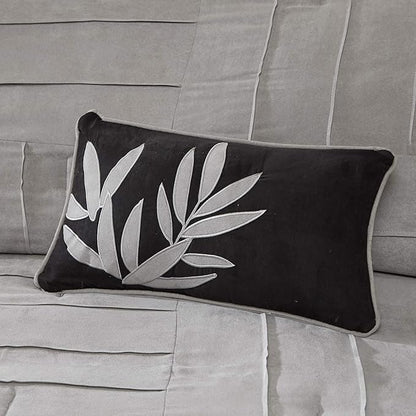 Madison Park Cozy Comforter Set Casual Blocks Design All Season, Matching Bed Skirt, Decorative Pillows, Queen(90"x90"), Dune Suede, Black Grey, 7 Piece