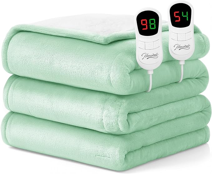 Homemate Electric Heated Blanket King Size - 100"x90" Heating Blanket King Size Dual Control 1/2/4/6/8 Hours Auto-Off 10 Heat Level Over-Heat Protection Flannel Sherpa ETL Certification
