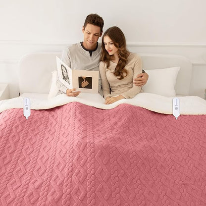 Queen Size Electric Blanket 84"X90" Pink - Soft Thick Warm Sherpa Heated Blanket for Winter with Dual Control, 5 Heating Levels & 10hrs Auto Off for Women, Overheat Protection for Bed