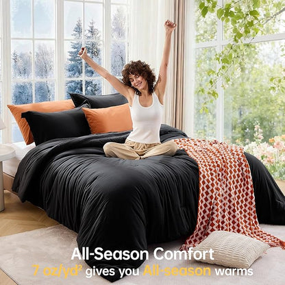 MUXHOMO Black King Size Comforter Set, All Season Ultra Soft Down Alternative Bedding - 3 Piece Lightweight Bed Set Includes 1 Comforter (104"x90") and 2 Pillow Shams (20"x36")