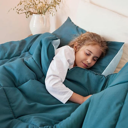 Exclusivo Mezcla Lightweight Reversible Twin Size Comforter Set, Down Alternative Comforter with 1 Pillow Sham, Twin Size Bedding Set for All Seasons, Dusty Teal/Aqua Blue