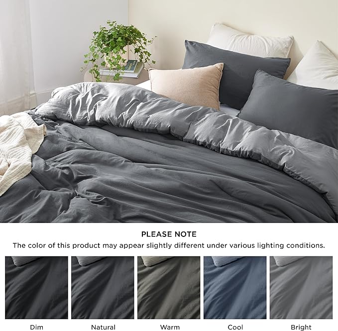 Bedsure California King Comforter Set, Dark Gray Soft Prewashed Bedding for All Seasons, 3 Pieces GentleSoft™ Bed Set, 1 Lightweight Comforter (104"x96") and 2 Pillowcases (20"x36")